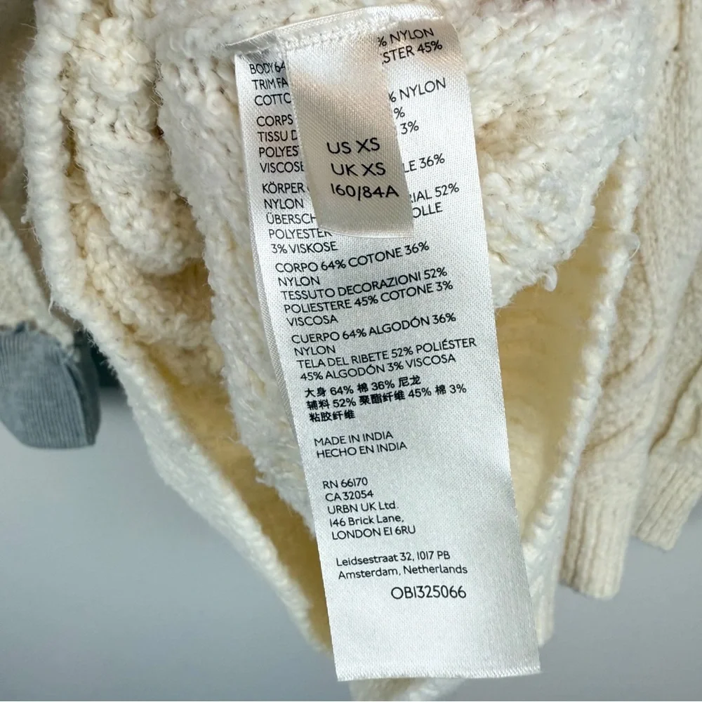 Free People Olympia‎ Oversized Cable Knit Sweater Cream Gray Size XS